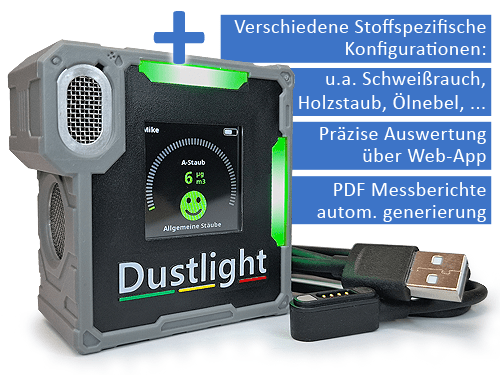 Dustlight kaufen Feinstaubmessung Gefahrstoffmessung Partikelmessgerät kaufen bestellen Angebot Feinstaubmessgerät Aerosolmessgerät Arbeitssicherheit HSE Manager Feinstaubampel Feinstaub Schweißrauch Dieselruß messen Holzstaub überwachen Echtzeit Messung Latai personengetragen SIFA Schreinerei Schreiner Tischler Werkstatt Industrie Ampelsystem Photometrisch DGUV BG Arbeitsschutz