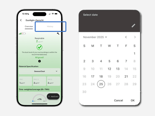 Dustlight Business Software Lizenz Feinstaubampel Messbericht erstellen Kalender Historie Messreihe BG Bezirksregierung Partikelmessgerät Software material Schwebstoff Auswahl Konfigurieren Staub Feinstaub messen Schweißrauch Ölnebel Holzstaub Dieselruß Abgase Autoabgase KFZ Werkstatt Tunnel Raum Maschine Arbeitsplatz Betrieb Industrie