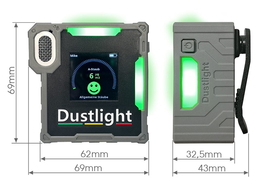 Dustlight Abmessungen Ansichten Gewicht Feinstaubmessgerät Mitarbeiterschutz Testo Trox Partikelmessgerät Größe Länge Breite Höhe