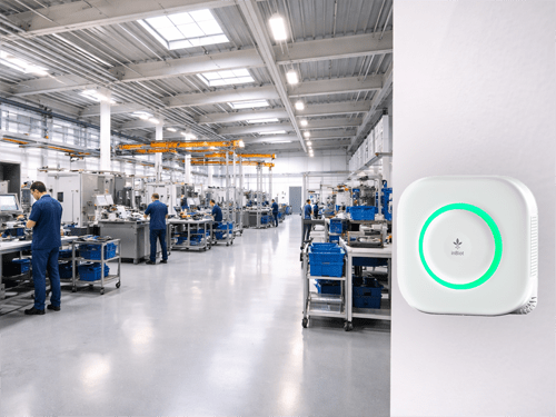 inBiot MICA WELL Produktion Industrie Raumluftüberwachung Montagehalle Lager schlechte Luft mitarbeiter Krankenstand